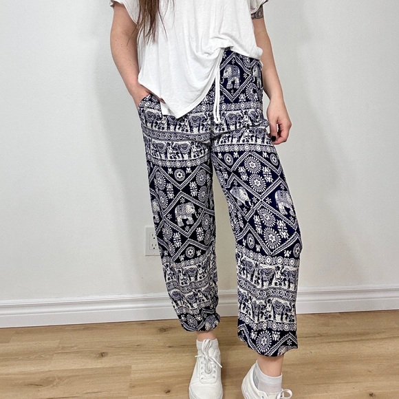 *Women's Boho Pants Harem Smocked Waist Yoga Palazzo Hippie Beach Elephant Print - Picture 3 of 7